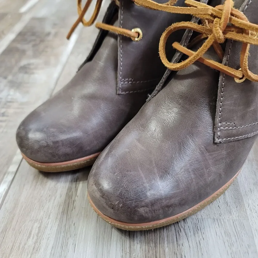 Sperry Harlow Burnished Gray Leather Wedge Bootie Size 9.5